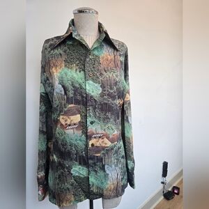 Vintage 1970s Scenic Print Men's Shirt